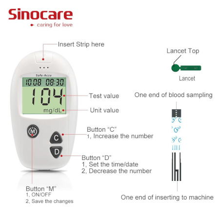 เครื่องวัดระดับน้ำตาลในเลือด SINOCARE รุ่น SAFE ACCU 0070061003012_3